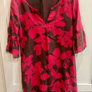 GAP Pink and Brown Floral Midi Dress Bell sleeves fully lined